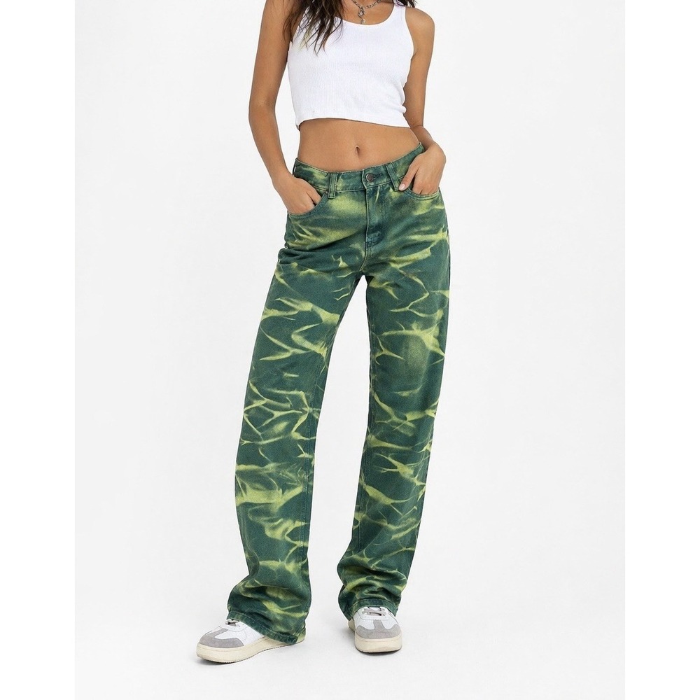 Jaded London Green Abstract Swirl Jeans Y2K‎ Streetwear Boyfriend Fit . Size W24